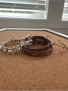 Stella & Dot Brown Leather and Gold Accent Bracelet Set
